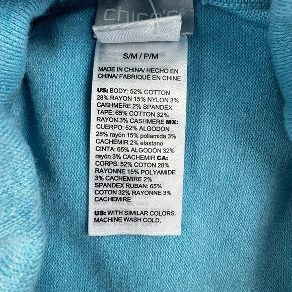 Chico's Cotton Cashmere Cinch Cowl Poncho Pullover Size S/M Blue Black - Picture 7 of 10